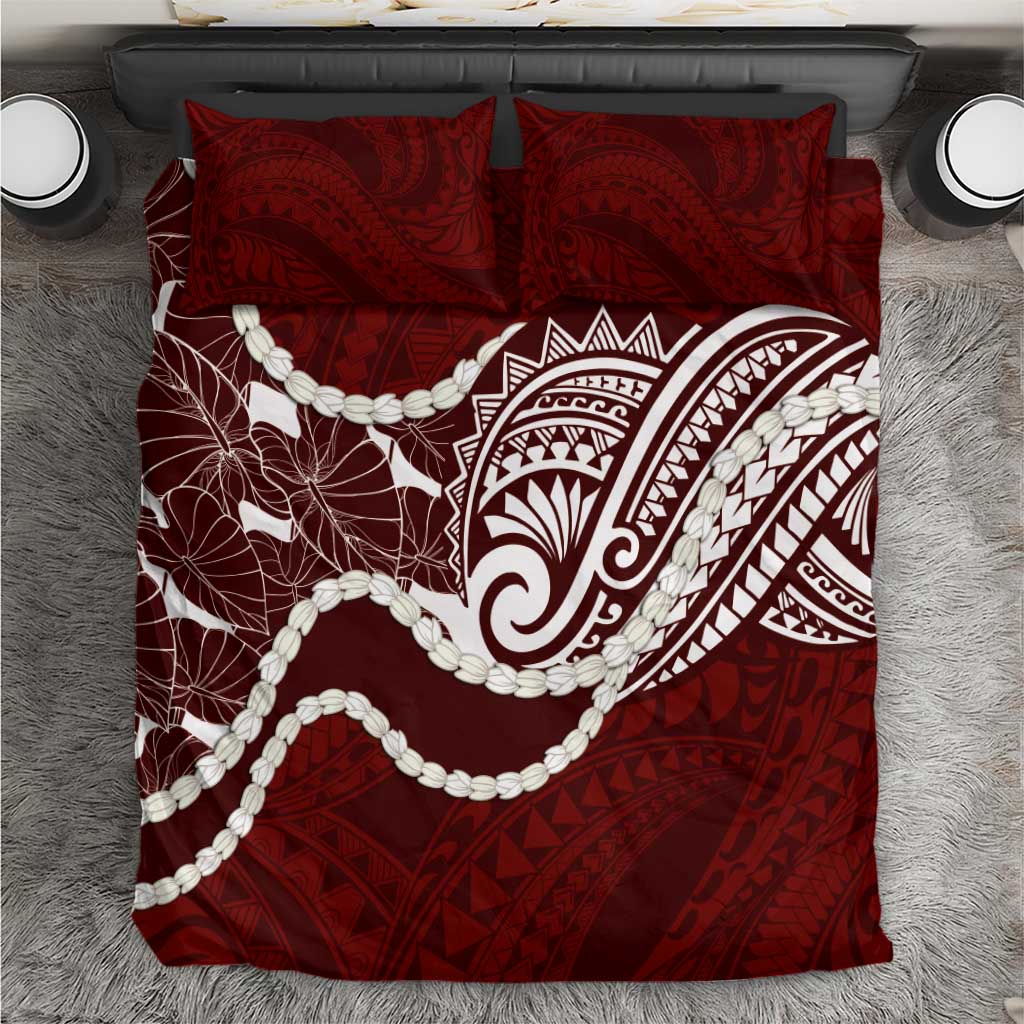 Aloha Hawaii Kalo Pikake Lei Bedding Set Chest Tattoo Oxblood Hawaiian Pattern