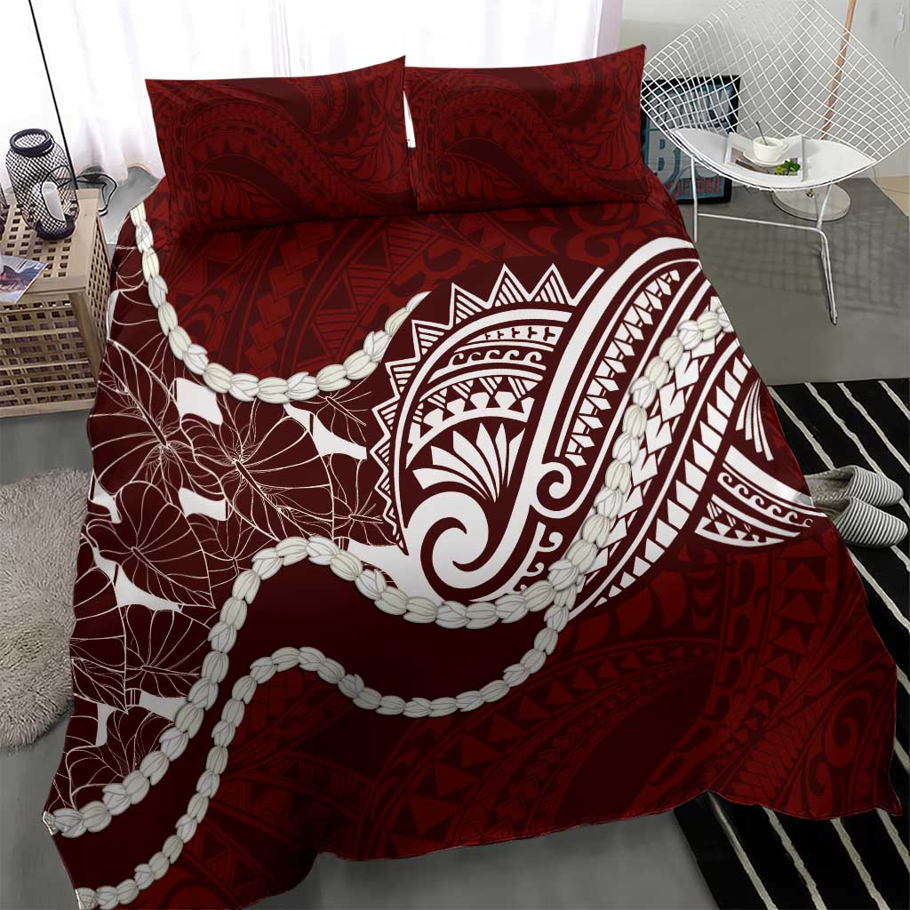 Aloha Hawaii Kalo Pikake Lei Bedding Set Chest Tattoo Oxblood Hawaiian Pattern