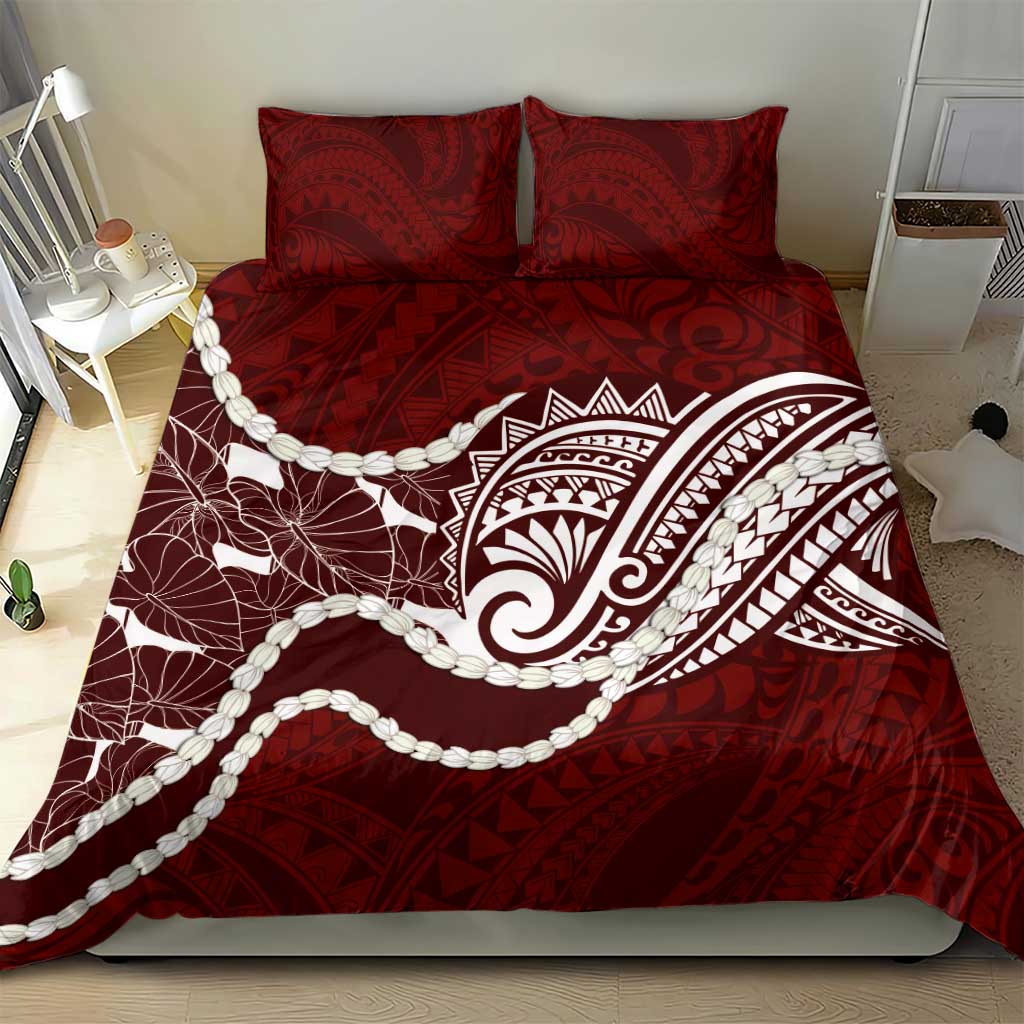 Aloha Hawaii Kalo Pikake Lei Bedding Set Chest Tattoo Oxblood Hawaiian Pattern