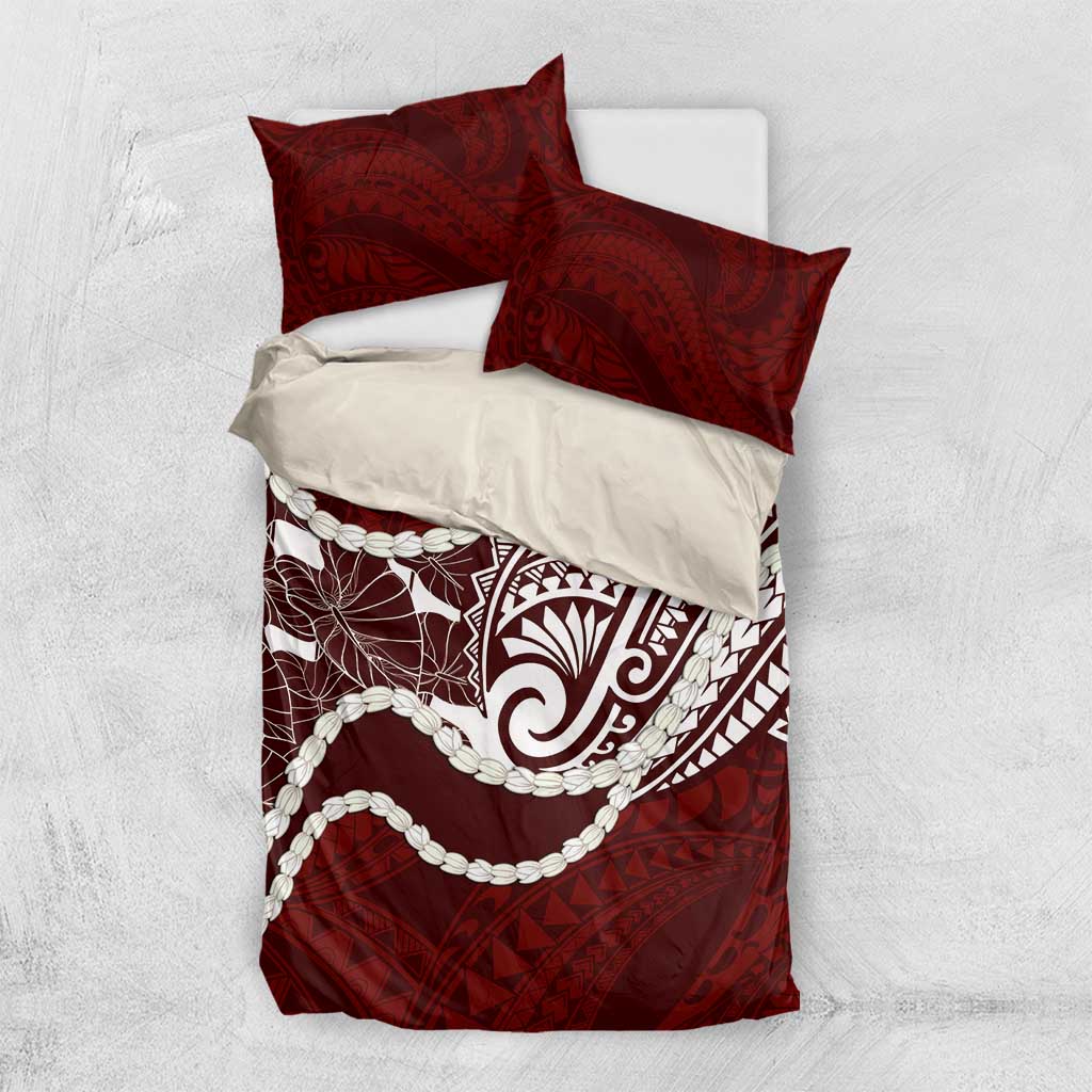 Aloha Hawaii Kalo Pikake Lei Bedding Set Chest Tattoo Oxblood Hawaiian Pattern