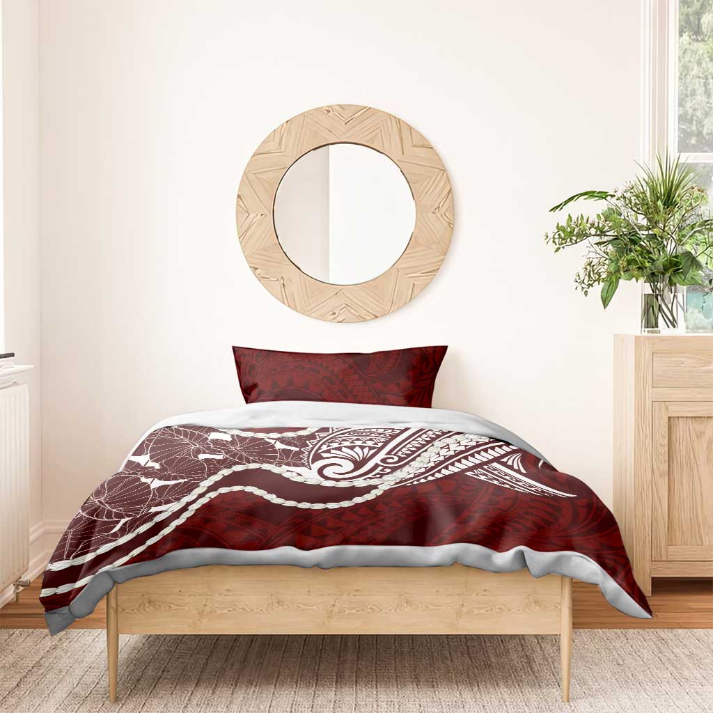 Aloha Hawaii Kalo Pikake Lei Bedding Set Chest Tattoo Oxblood Hawaiian Pattern