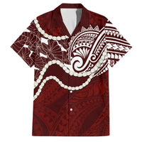 Aloha Hawaii Kalo Pikake Lei Family Matching Off The Shoulder Long Sleeve Dress and Hawaiian Shirt Chest Tattoo Oxblood Hawaiian Pattern