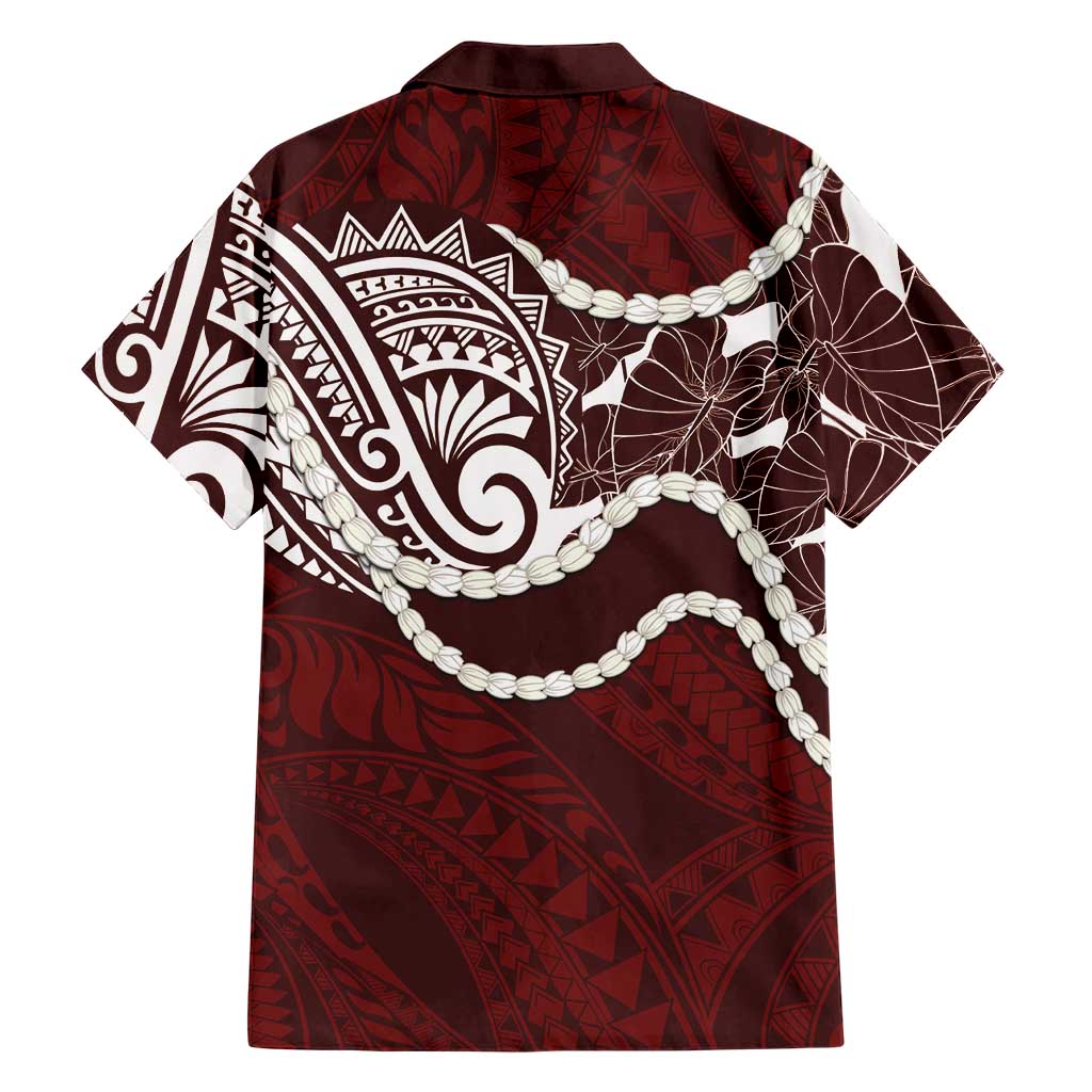 Aloha Hawaii Kalo Pikake Lei Family Matching Off The Shoulder Long Sleeve Dress and Hawaiian Shirt Chest Tattoo Oxblood Hawaiian Pattern