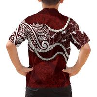 Aloha Hawaii Kalo Pikake Lei Family Matching Short Sleeve Bodycon Dress and Hawaiian Shirt Chest Tattoo Oxblood Hawaiian Pattern