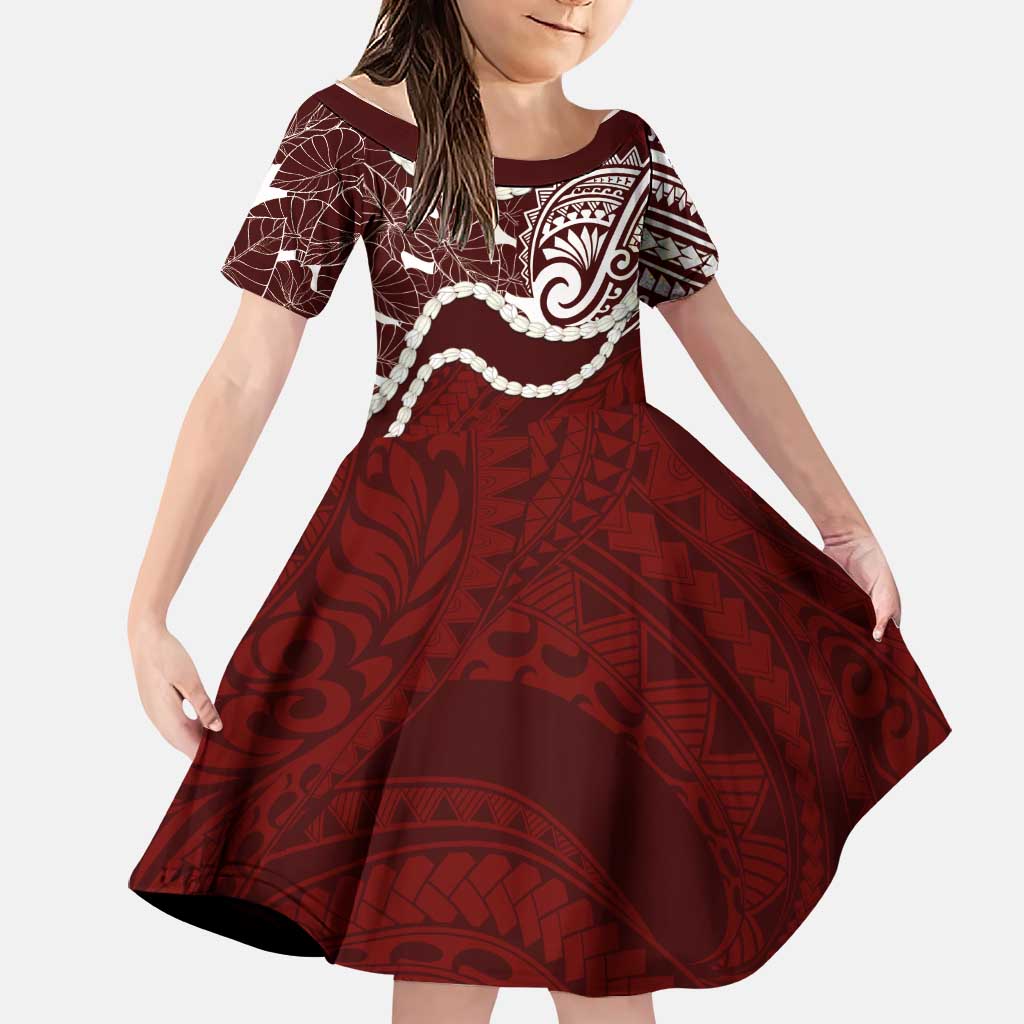Aloha Hawaii Kalo Pikake Lei Family Matching Short Sleeve Bodycon Dress and Hawaiian Shirt Chest Tattoo Oxblood Hawaiian Pattern