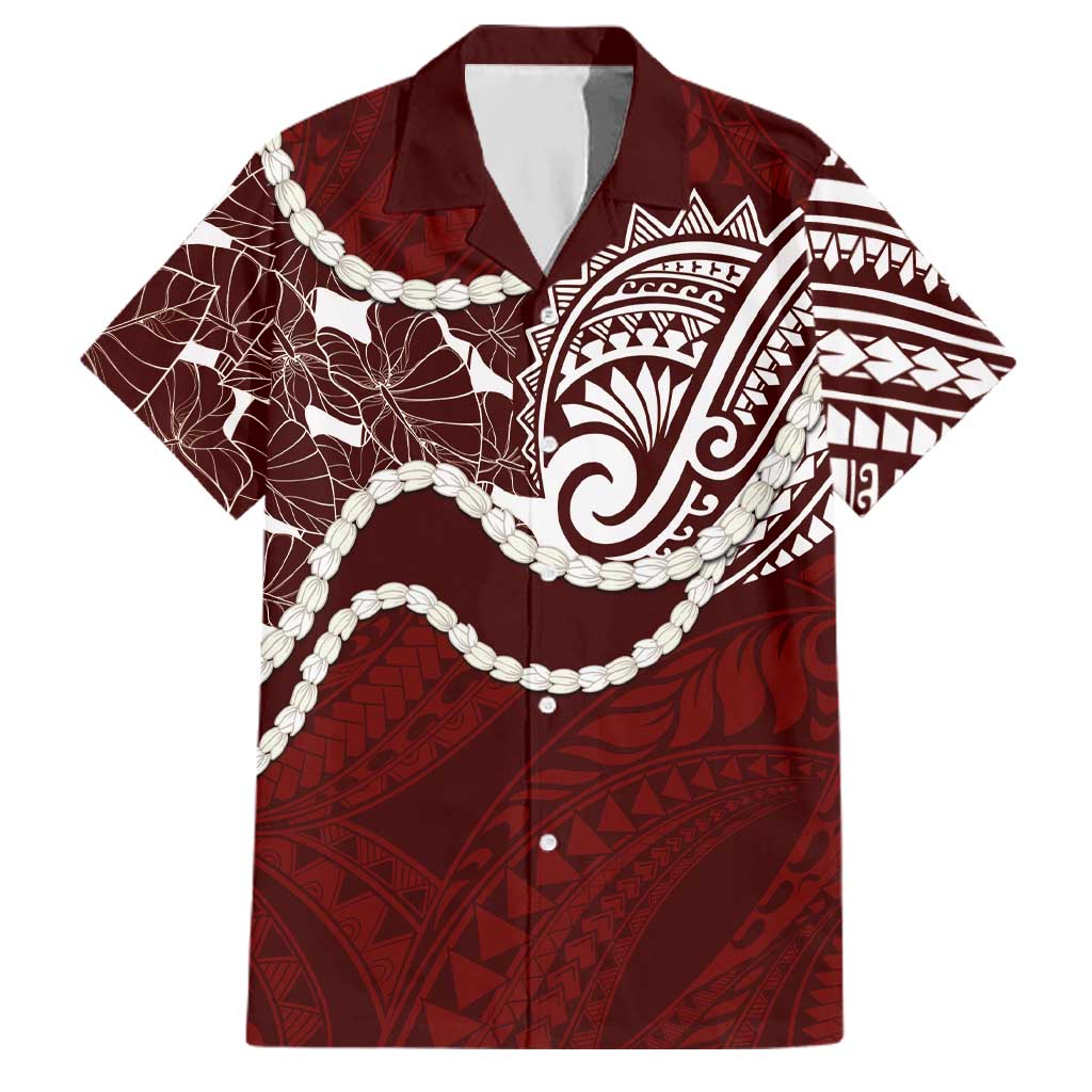 Aloha Hawaii Kalo Pikake Lei Family Matching Short Sleeve Bodycon Dress and Hawaiian Shirt Chest Tattoo Oxblood Hawaiian Pattern