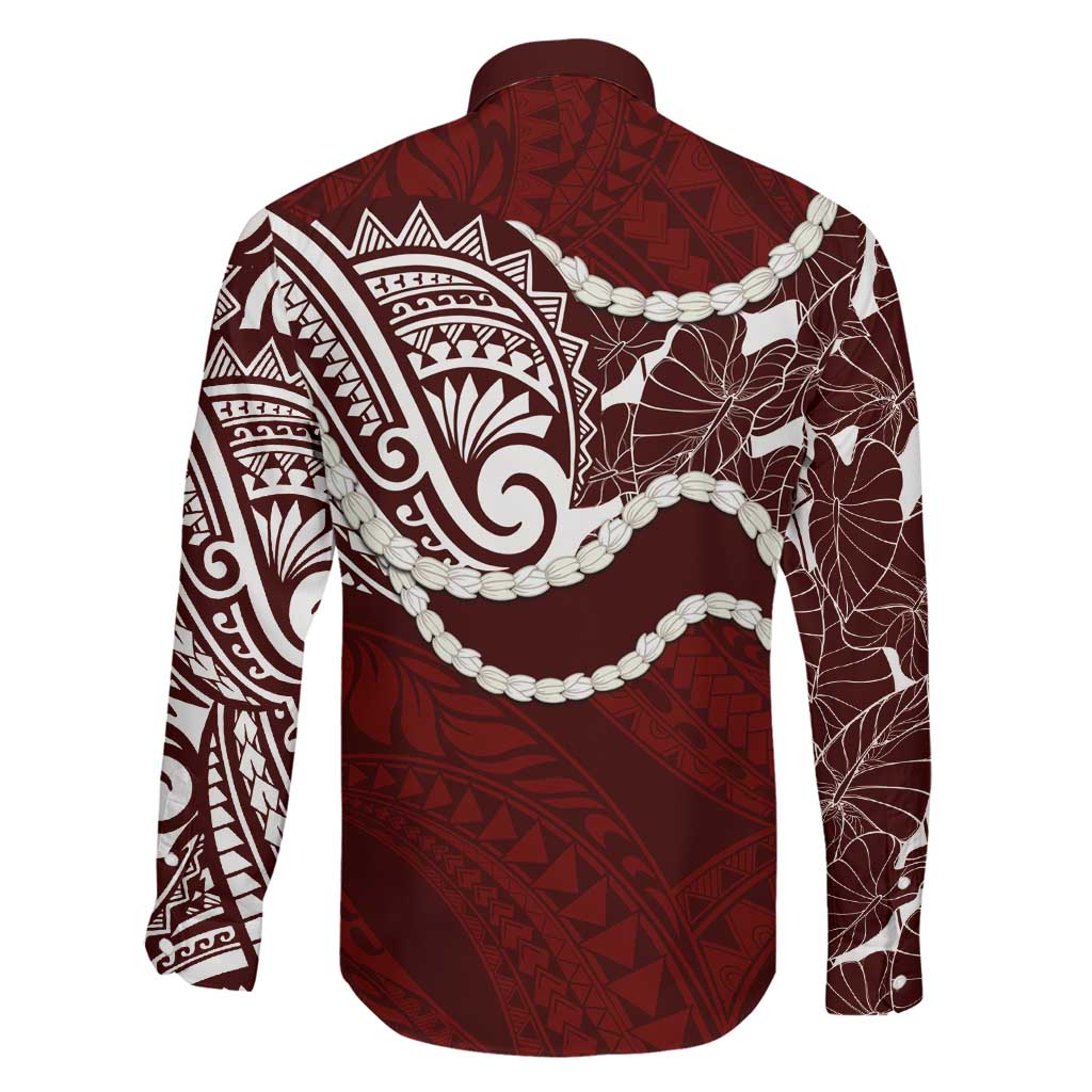 Aloha Hawaii Kalo Pikake Lei Family Matching Short Sleeve Bodycon Dress and Hawaiian Shirt Chest Tattoo Oxblood Hawaiian Pattern