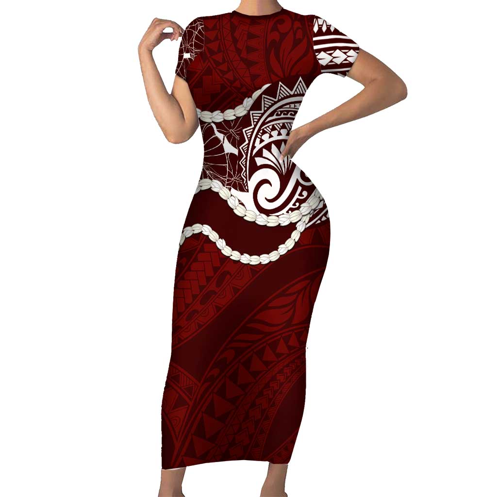 Aloha Hawaii Kalo Pikake Lei Family Matching Short Sleeve Bodycon Dress and Hawaiian Shirt Chest Tattoo Oxblood Hawaiian Pattern