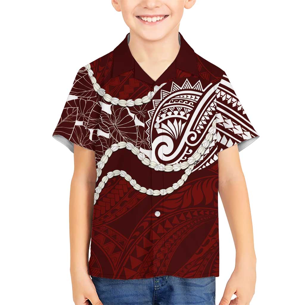 Aloha Hawaii Kalo Pikake Lei Family Matching Short Sleeve Bodycon Dress and Hawaiian Shirt Chest Tattoo Oxblood Hawaiian Pattern