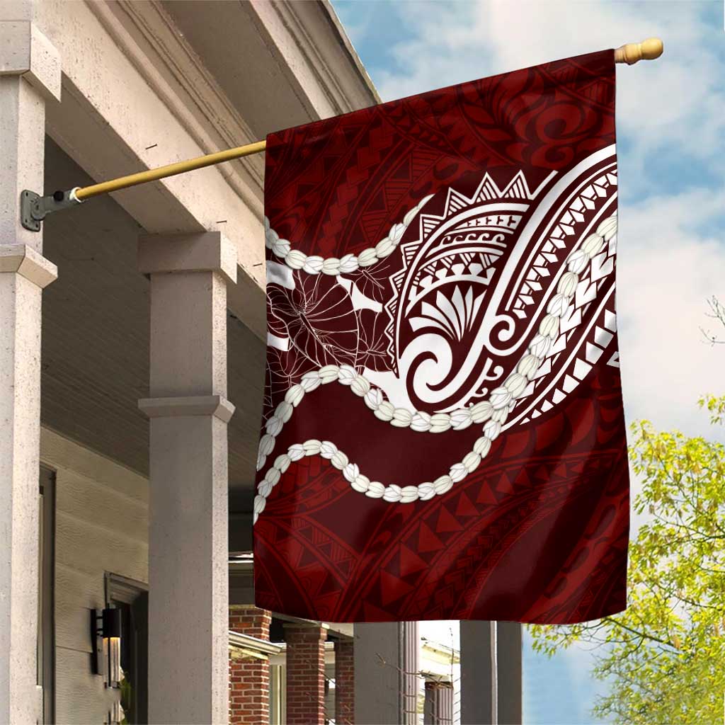 Aloha Hawaii Kalo Pikake Lei Garden Flag Chest Tattoo Oxblood Hawaiian Pattern LT14 House Flag Oxblood - Polynesian Pride