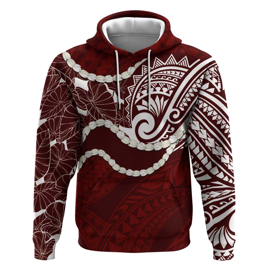 Aloha Hawaii Kalo Pikake Lei Hoodie Chest Tattoo Oxblood Hawaiian Pattern LT14 Pullover Hoodie Oxblood - Polynesian Pride