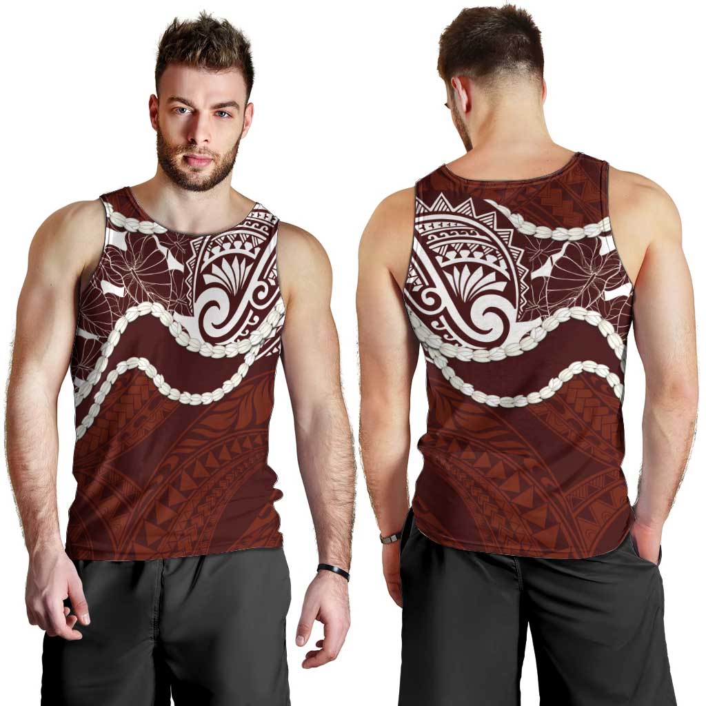 Aloha Hawaii Kalo Pikake Lei Men Tank Top Chest Tattoo Oxblood Hawaiian Pattern LT14 - Polynesian Pride
