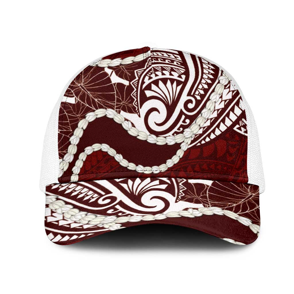 Aloha Hawaii Kalo Pikake Lei Mesh Trucker Cap Chest Tattoo Oxblood Hawaiian Pattern