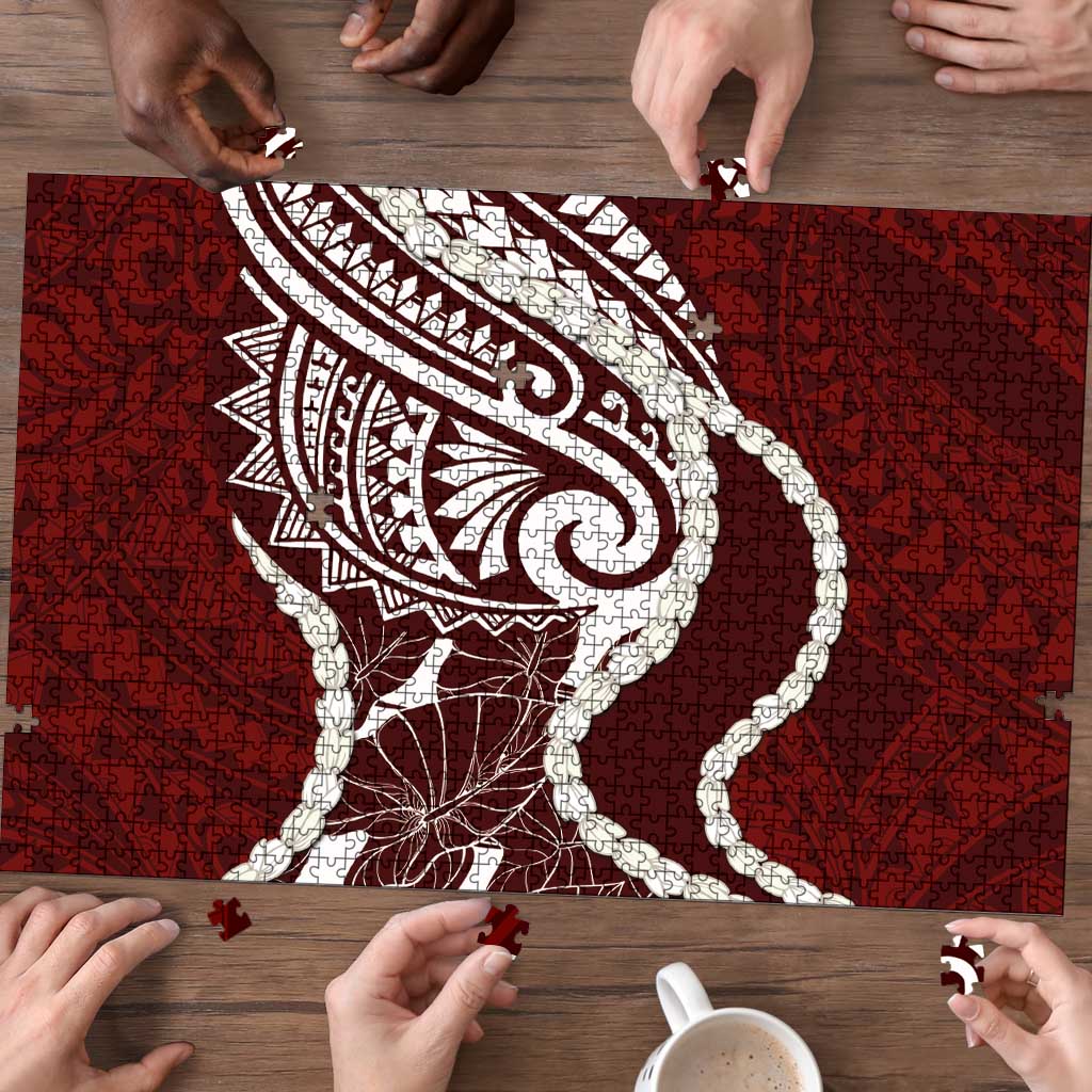 Aloha Hawaii Kalo Pikake Lei Puzzle Chest Tattoo Oxblood Hawaiian Pattern LT14 - Polynesian Pride