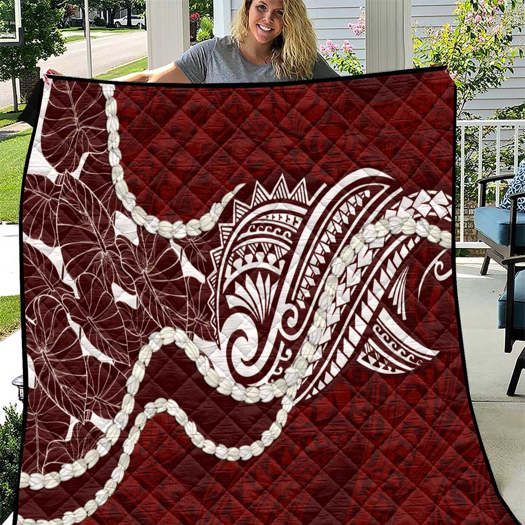 Aloha Hawaii Kalo Pikake Lei Quilt Chest Tattoo Oxblood Hawaiian Pattern LT14 Oxblood - Polynesian Pride