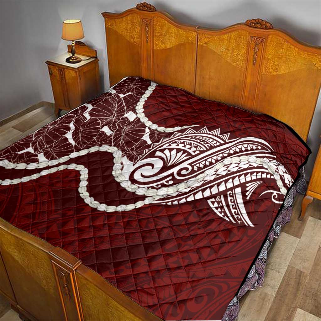 Aloha Hawaii Kalo Pikake Lei Quilt Chest Tattoo Oxblood Hawaiian Pattern LT14 - Polynesian Pride