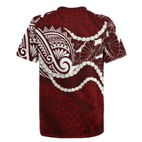 Aloha Hawaii Kalo Pikake Lei Rugby Jersey Chest Tattoo Oxblood Hawaiian Pattern LT14 - Polynesian Pride