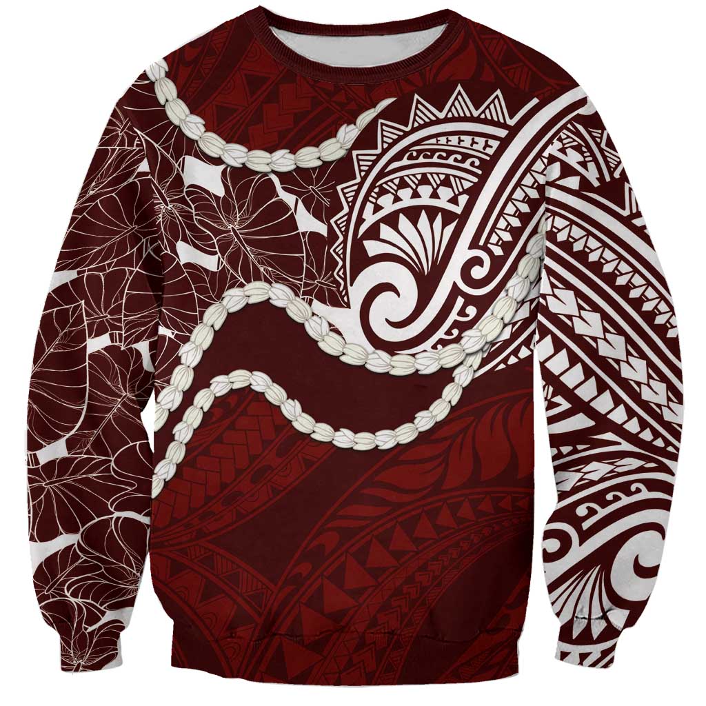Aloha Hawaii Kalo Pikake Lei Sweatshirt Chest Tattoo Oxblood Hawaiian Pattern