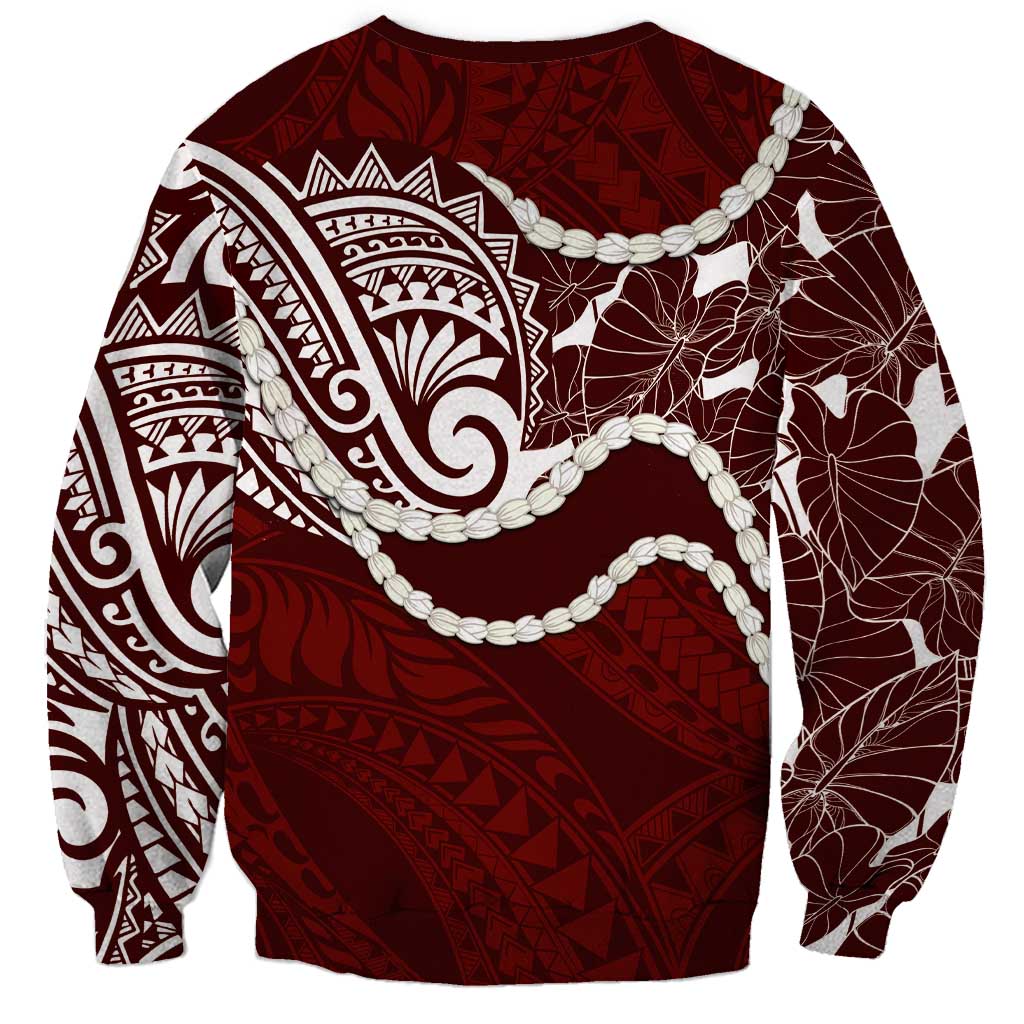 Aloha Hawaii Kalo Pikake Lei Sweatshirt Chest Tattoo Oxblood Hawaiian Pattern