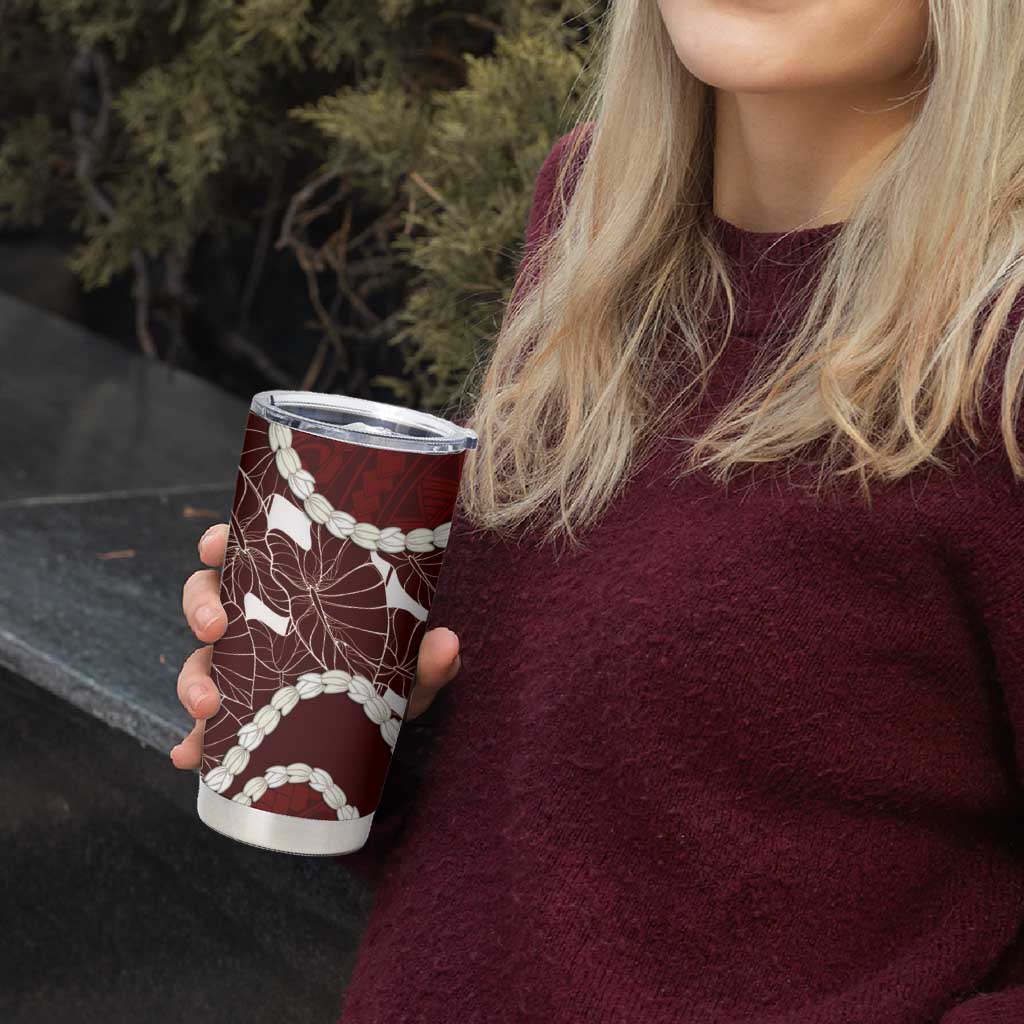 Aloha Hawaii Kalo Pikake Lei Tumbler Cup Chest Tattoo Oxblood Hawaiian Pattern LT14 - Polynesian Pride