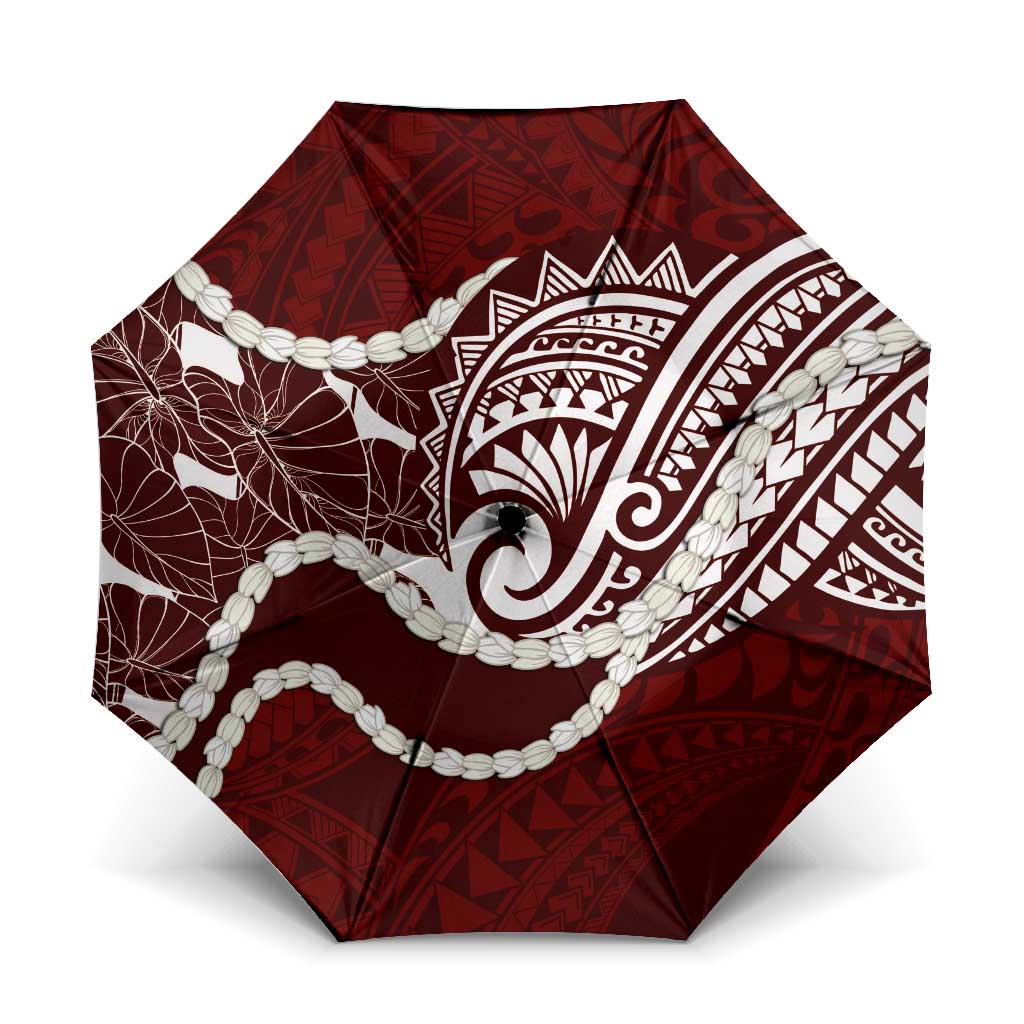 Aloha Hawaii Kalo Pikake Lei Umbrella Chest Tattoo Oxblood Hawaiian Pattern