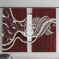 Aloha Hawaii Kalo Pikake Lei Window Curtain Chest Tattoo Oxblood Hawaiian Pattern LT14 With Hooks Oxblood - Polynesian Pride