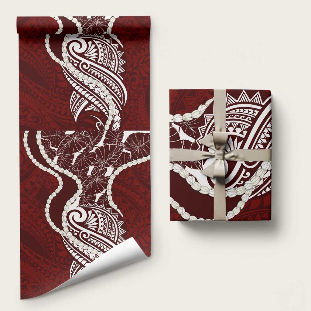 Aloha Hawaii Kalo Pikake Lei Wrapping Paper Chest Tattoo Oxblood Hawaiian Pattern LT14 58" × 23" Oxblood - Polynesian Pride