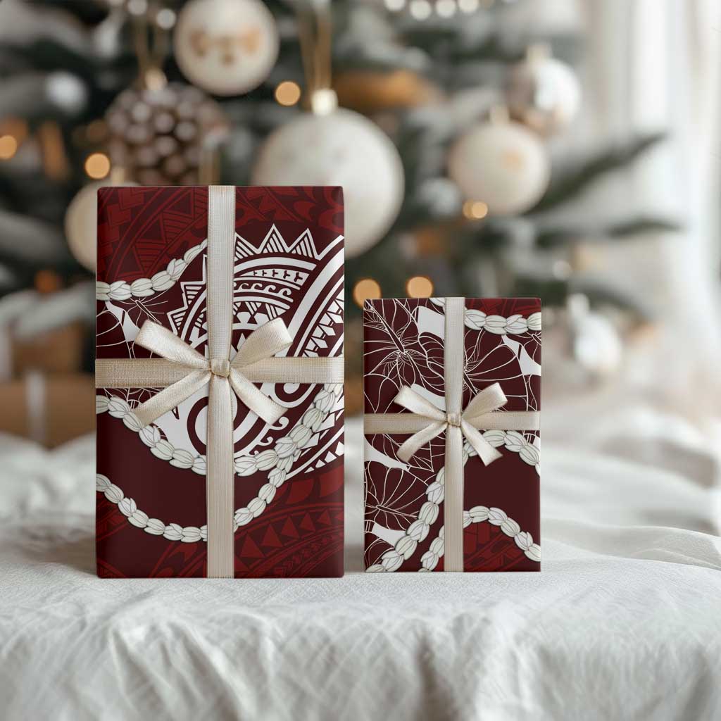 Aloha Hawaii Kalo Pikake Lei Wrapping Paper Chest Tattoo Oxblood Hawaiian Pattern LT14 - Polynesian Pride