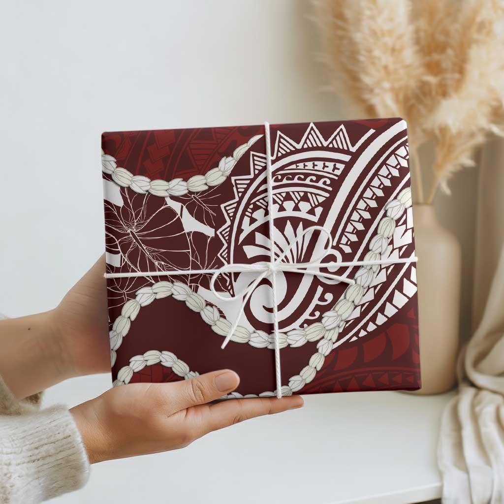 Aloha Hawaii Kalo Pikake Lei Wrapping Paper Chest Tattoo Oxblood Hawaiian Pattern LT14 - Polynesian Pride