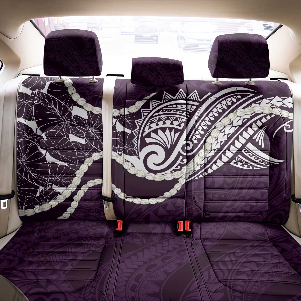 Aloha Hawaii Kalo Pikake Lei Back Car Seat Cover Chest Tattoo Purple Hawaiian Pattern