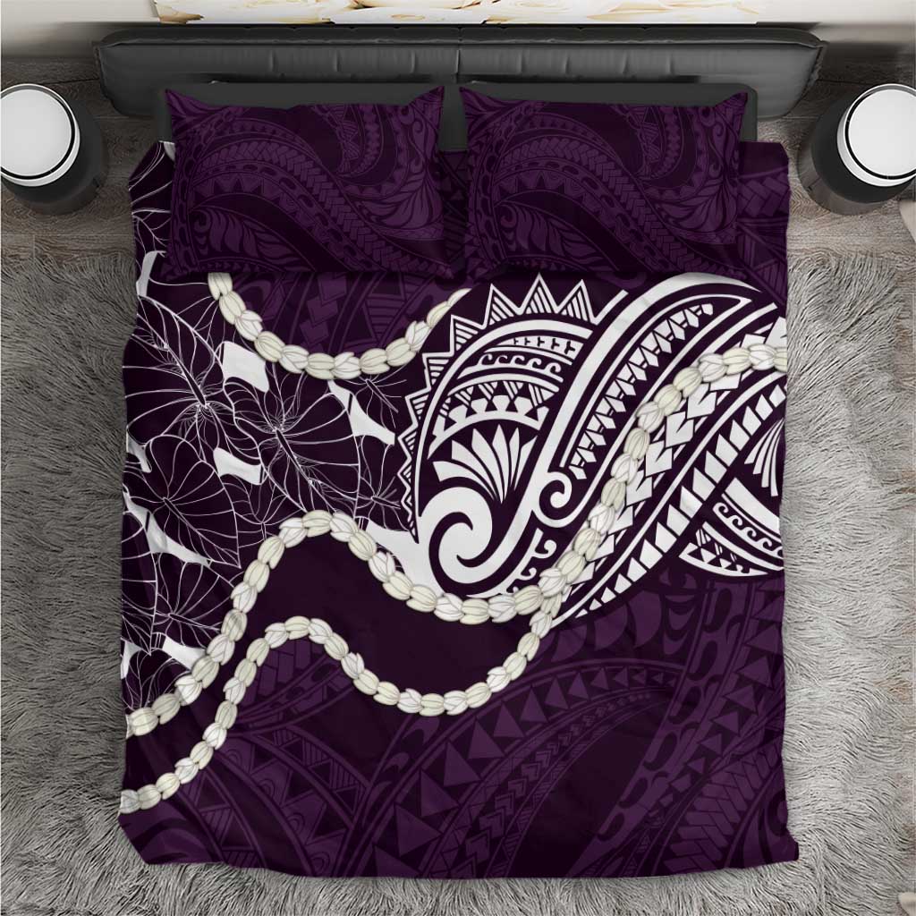 Aloha Hawaii Kalo Pikake Lei Bedding Set Chest Tattoo Purple Hawaiian Pattern
