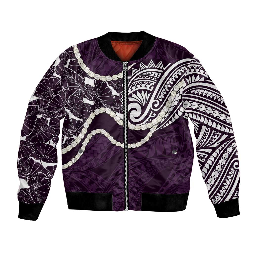 Aloha Hawaii Kalo Pikake Lei Bomber Jacket Chest Tattoo Purple Hawaiian Pattern LT14 Unisex Purple - Polynesian Pride