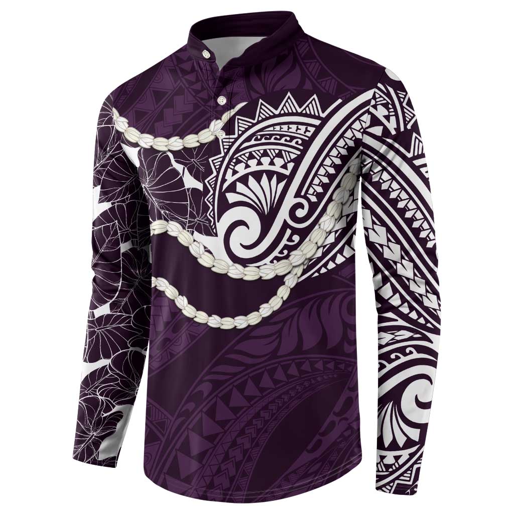 Aloha Hawaii Kalo Pikake Lei Button Sweatshirt Chest Tattoo Purple Hawaiian Pattern