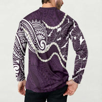 Aloha Hawaii Kalo Pikake Lei Button Sweatshirt Chest Tattoo Purple Hawaiian Pattern