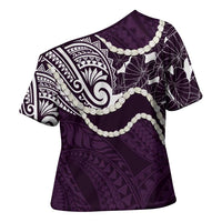 Aloha Hawaii Kalo Pikake Lei Cross Shoulder Shirt Chest Tattoo Purple Hawaiian Pattern