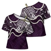Aloha Hawaii Kalo Pikake Lei Cross Shoulder Shirt Chest Tattoo Purple Hawaiian Pattern