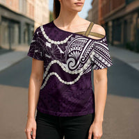 Aloha Hawaii Kalo Pikake Lei Cross Shoulder Shirt Chest Tattoo Purple Hawaiian Pattern