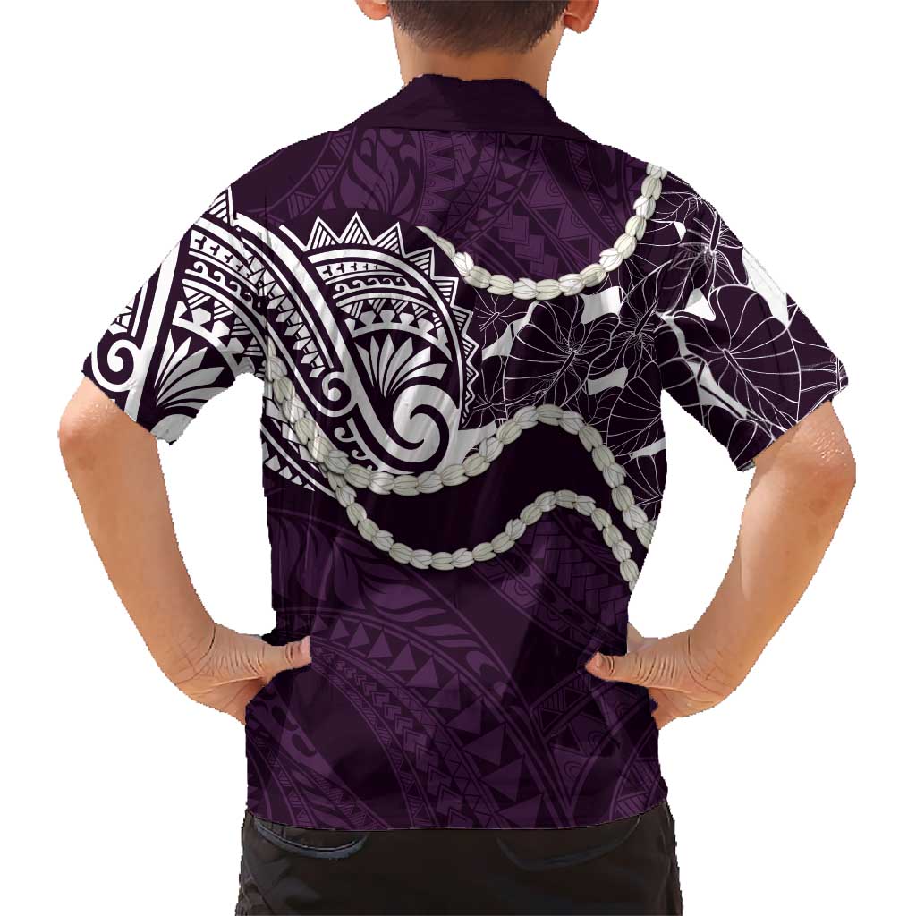 Aloha Hawaii Kalo Pikake Lei Family Matching Off Shoulder Short Dress and Hawaiian Shirt Chest Tattoo Purple Hawaiian Pattern