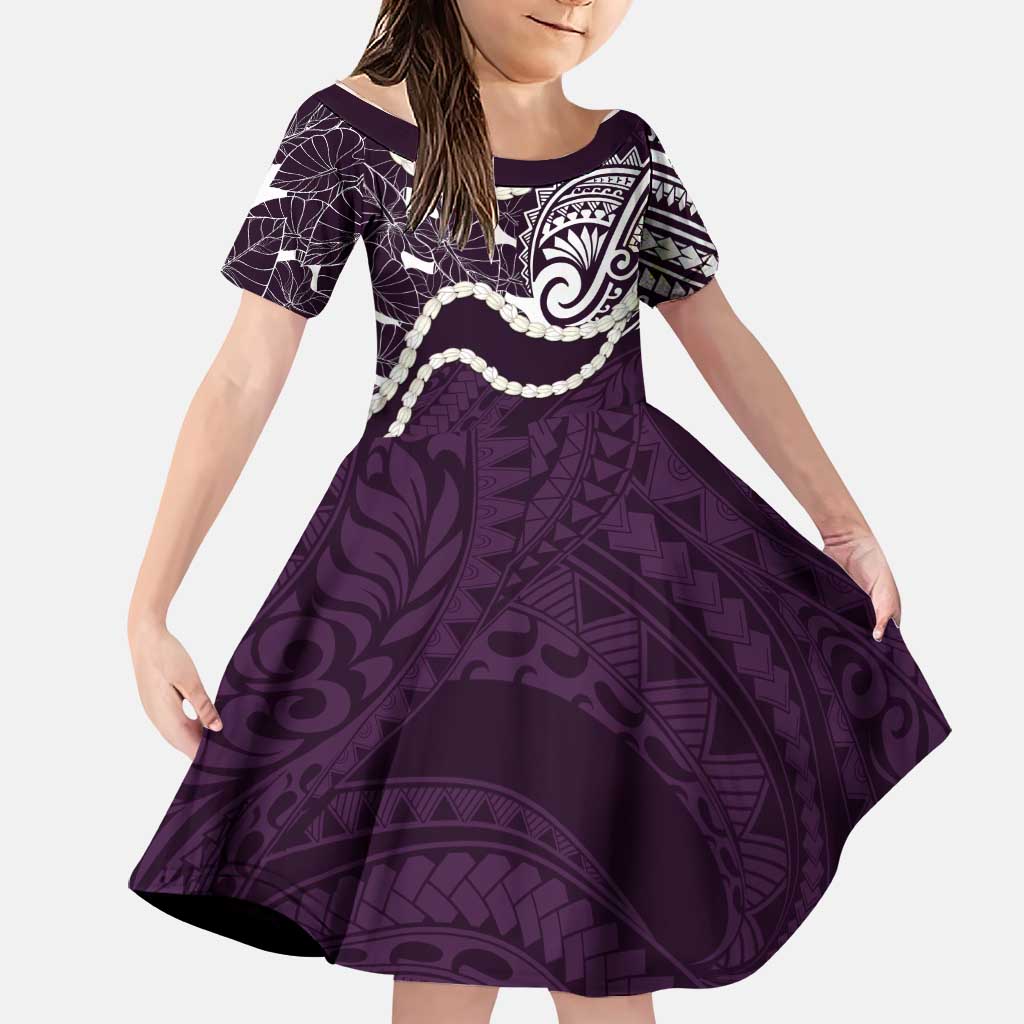 Aloha Hawaii Kalo Pikake Lei Family Matching Off Shoulder Short Dress and Hawaiian Shirt Chest Tattoo Purple Hawaiian Pattern