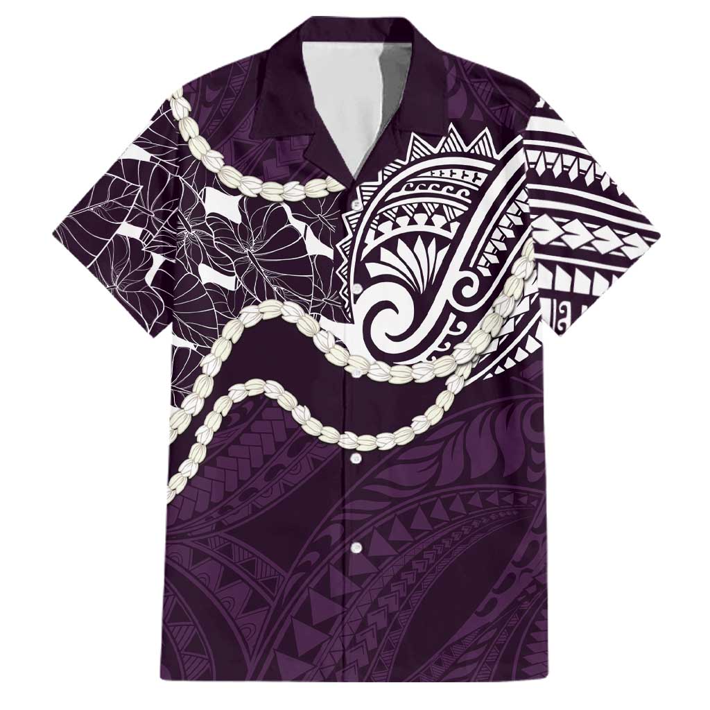 Aloha Hawaii Kalo Pikake Lei Family Matching Off Shoulder Short Dress and Hawaiian Shirt Chest Tattoo Purple Hawaiian Pattern