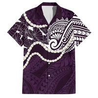 Aloha Hawaii Kalo Pikake Lei Family Matching Off Shoulder Short Dress and Hawaiian Shirt Chest Tattoo Purple Hawaiian Pattern