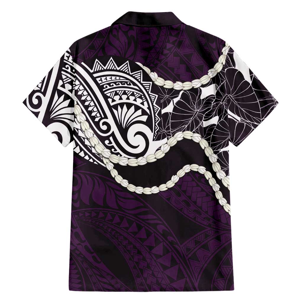 Aloha Hawaii Kalo Pikake Lei Family Matching Off Shoulder Short Dress and Hawaiian Shirt Chest Tattoo Purple Hawaiian Pattern