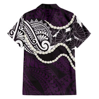 Aloha Hawaii Kalo Pikake Lei Family Matching Off Shoulder Short Dress and Hawaiian Shirt Chest Tattoo Purple Hawaiian Pattern