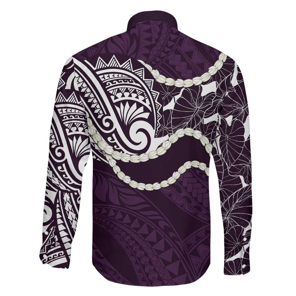 Aloha Hawaii Kalo Pikake Lei Family Matching Off Shoulder Short Dress and Hawaiian Shirt Chest Tattoo Purple Hawaiian Pattern