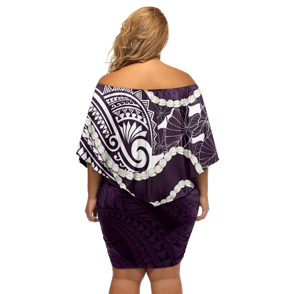 Aloha Hawaii Kalo Pikake Lei Family Matching Off Shoulder Short Dress and Hawaiian Shirt Chest Tattoo Purple Hawaiian Pattern