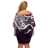 Aloha Hawaii Kalo Pikake Lei Family Matching Off Shoulder Short Dress and Hawaiian Shirt Chest Tattoo Purple Hawaiian Pattern