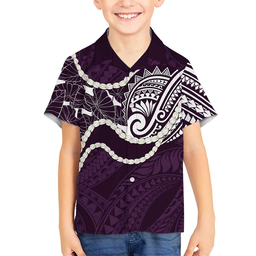 Aloha Hawaii Kalo Pikake Lei Family Matching Off Shoulder Short Dress and Hawaiian Shirt Chest Tattoo Purple Hawaiian Pattern