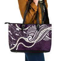 Aloha Hawaii Kalo Pikake Lei Leather Tote Bag Chest Tattoo Purple Hawaiian Pattern