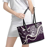 Aloha Hawaii Kalo Pikake Lei Leather Tote Bag Chest Tattoo Purple Hawaiian Pattern