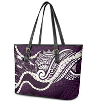 Aloha Hawaii Kalo Pikake Lei Leather Tote Bag Chest Tattoo Purple Hawaiian Pattern
